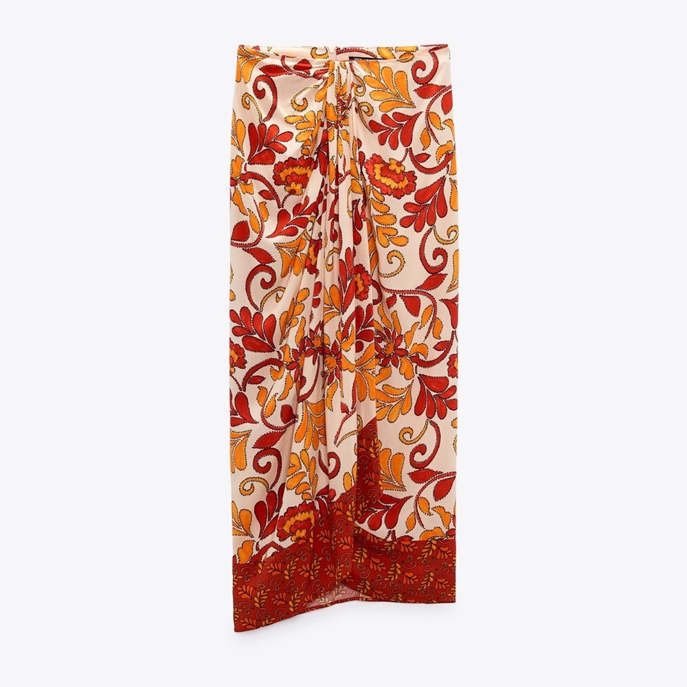 Zara Printed Wrap Midi Skirt Size Medium